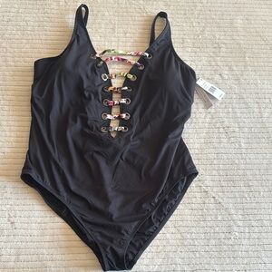 BLEU ROD BEATTIE Black Lace-Up Swimsuit
